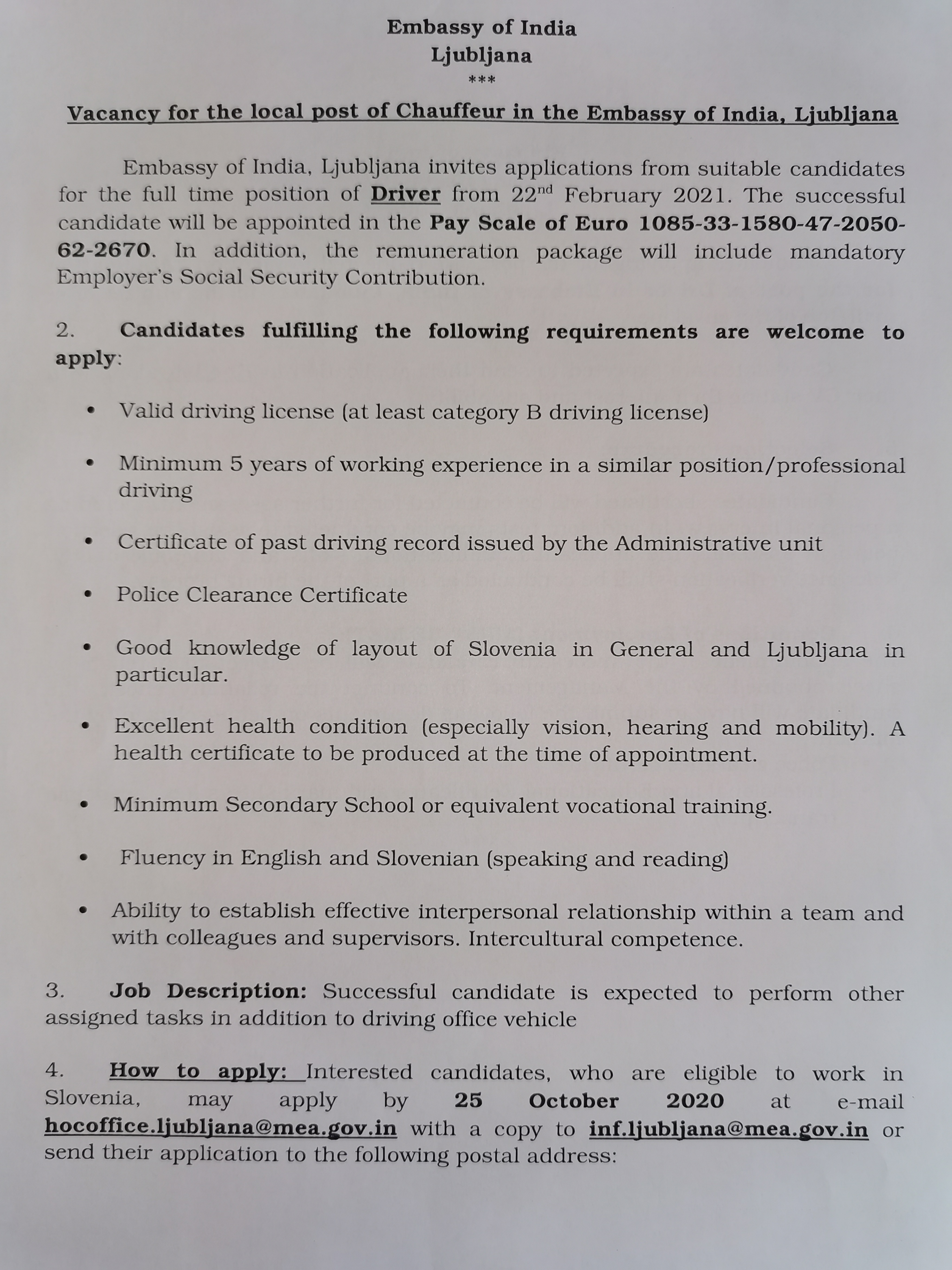Driver Vacancy